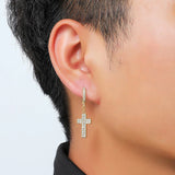Micro Pave Silver Plated Cross Dangle Earring for Men Women