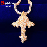 Cross Flower Pendant Bling Cubic Zircon Men's Hip Hop Jewelry