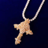 Cross Flower Pendant Bling Cubic Zircon Men's Hip Hop Jewelry