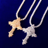 Cross Flower Pendant Bling Cubic Zircon Men's Hip Hop Jewelry