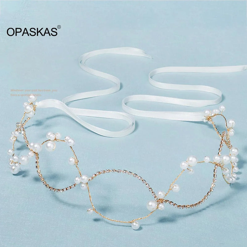 Golden Pearl Rhinestone Headband Wedding Hair Accessory