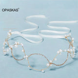 Golden Pearl Rhinestone Headband Wedding Hair Accessory