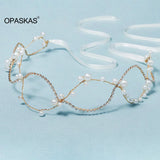 Golden Pearl Rhinestone Headband Wedding Hair Accessory