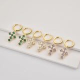 Colorful Crystal Cross Hoop Earrings 925 Sterling Silver Party Jewelry