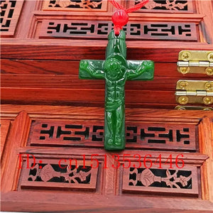 Jesus Carved Jade Pendant Chinese Green Necklace Charm Jadeite Jewellery