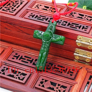 Jesus Carved Jade Pendant Chinese Green Necklace Charm Jadeite Jewellery
