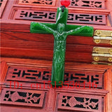 Jesus Carved Jade Pendant Green Necklace Charm Jadeite Amulet