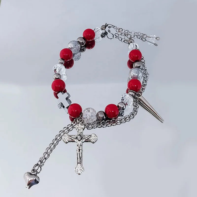 Fairy Core Red Glass Beaded Bracelet