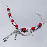 Fairy Core Red Glass Beaded Bracelet