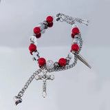 Fairy Core Red Glass Beaded Bracelet