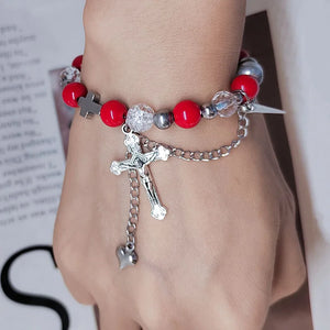 Fairy Core Red Glass Beaded Bracelet
