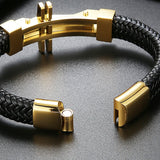 Men's Cross Leather Wrap Bracelet Stainless Steel Charm Bangle