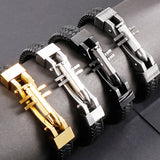 Men's Cross Leather Wrap Bracelet Stainless Steel Charm Bangle