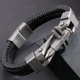 Men's Cross Leather Wrap Bracelet Stainless Steel Charm Bangle