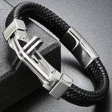 Men's Cross Leather Wrap Bracelet Stainless Steel Charm Bangle