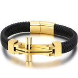 Men's Cross Leather Wrap Bracelet Stainless Steel Charm Bangle