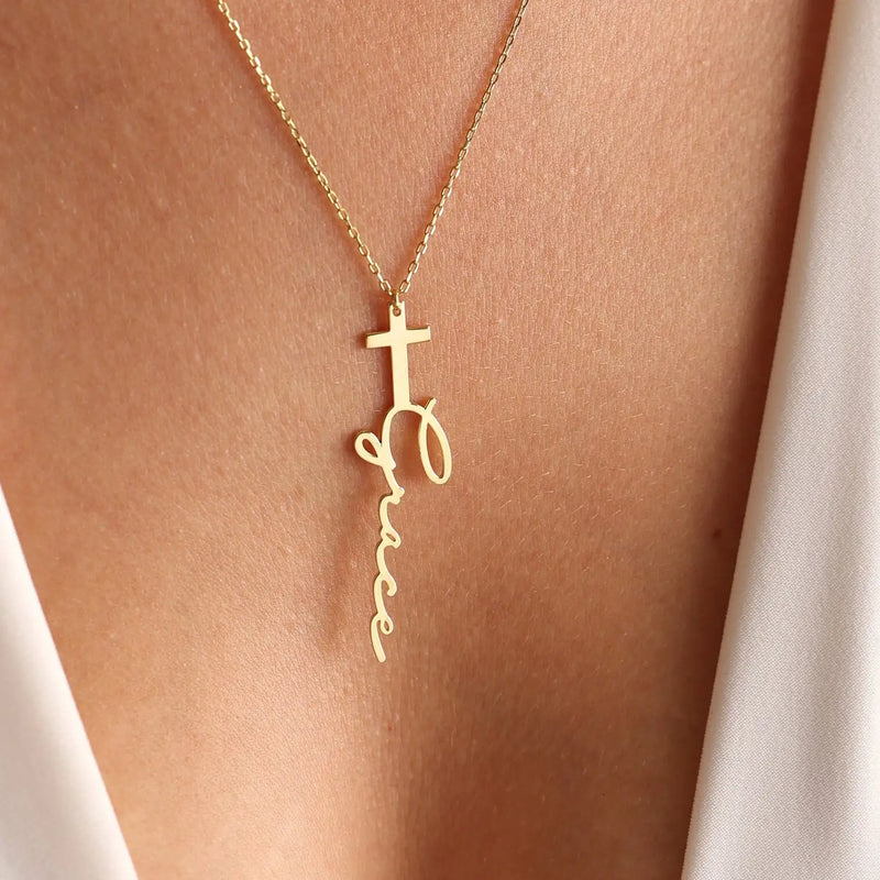 Personalized Cross Name Necklace for Baptism Gift