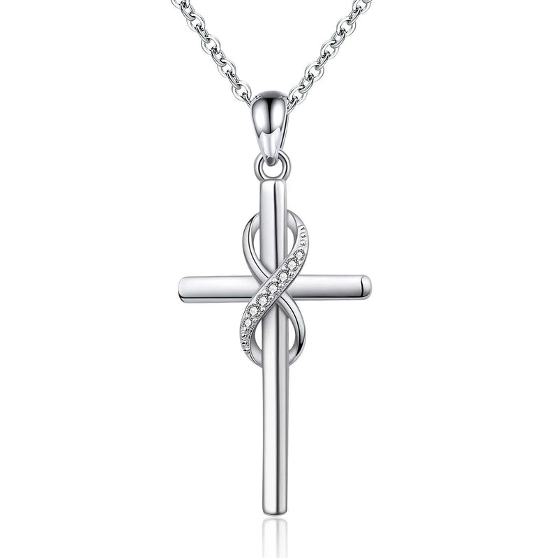 Cross Necklace 925 Sterling Silver Infinity Zircon Pendant Religious Jewelry