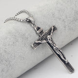 Cross Necklace Crucifix Jesus Pendant Stainless Steel Men Chain