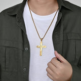 Men's Cross Necklace 3-tier Pendant Titanium Steel Plated Muscular Male Large