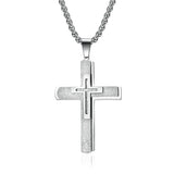 Men's Cross Necklace 3-tier Pendant Titanium Steel Plated Muscular Male Large