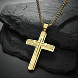 Men's Cross Necklace 3-tier Pendant Titanium Steel Plated Muscular Male Large