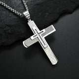 Men's Cross Necklace 3-tier Pendant Titanium Steel Plated Muscular Male Large