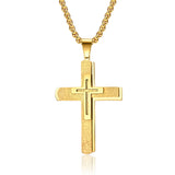 Men's Cross Necklace 3-tier Pendant Titanium Steel Plated Muscular Male Large