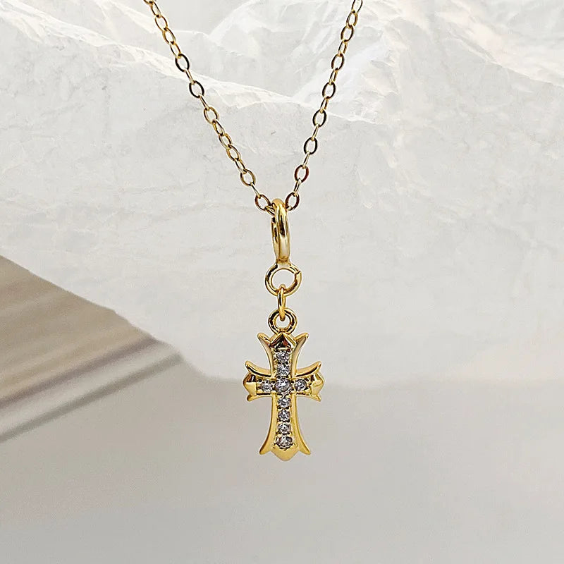 Gothic Vintage Cross Necklace Sterling Silver Y2K Women's Neck Chain