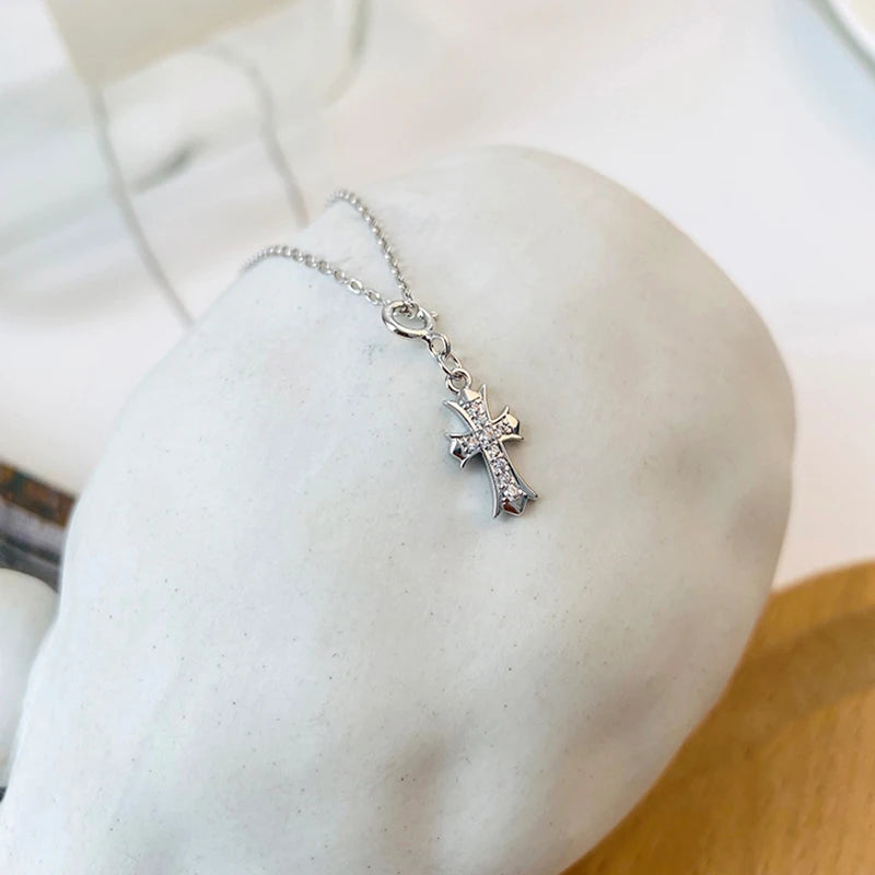 Gothic Vintage Cross Necklace Sterling Silver Y2K Women's Neck Chain