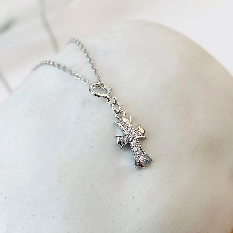 Gothic Vintage Cross Necklace Sterling Silver Y2K Women's Neck Chain