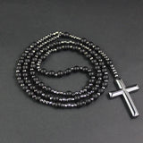 Men's Hematite Cross Necklace Protection Crucifix Stone