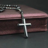 Men's Hematite Cross Necklace Protection Crucifix Stone