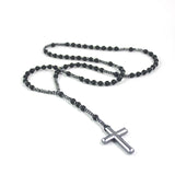 Men's Hematite Cross Necklace Protection Crucifix Stone
