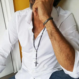 Men's Hematite Cross Necklace Protection Crucifix Stone