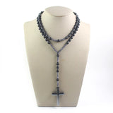 Men's Hematite Cross Necklace Protection Crucifix Stone