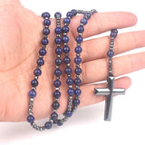 Men's Hematite Cross Necklace Protection Crucifix Stone