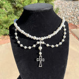 Cross Pearl Rosary Necklace Soft Fairy Trash Necklace