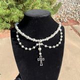 Cross Pearl Rosary Necklace Soft Fairy Trash Necklace