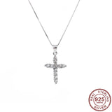 Cross Pendant 925 Silver Necklace CZ Christianity Jewelry Women Gift