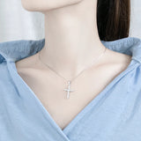 Cross Pendant 925 Silver Necklace CZ Christianity Jewelry Women Gift