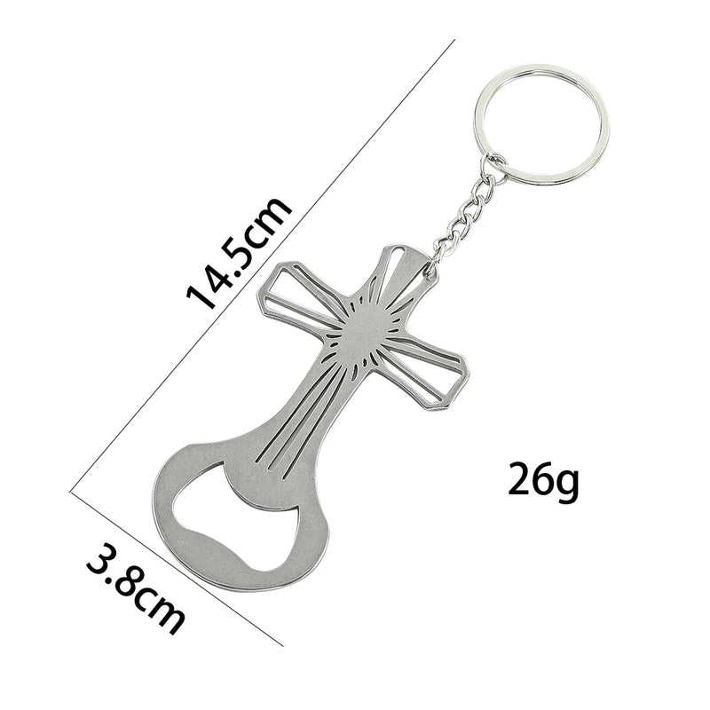 Cross Pendant Bottle Opener Keychain Stainless Steel Beer Opener Tool