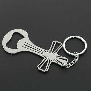 Cross Pendant Bottle Opener Keychain Stainless Steel Beer Opener Tool