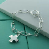 925 Silver Cross Pendant Chain Bracelet for Women
