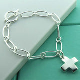 925 Silver Cross Pendant Chain Bracelet for Women
