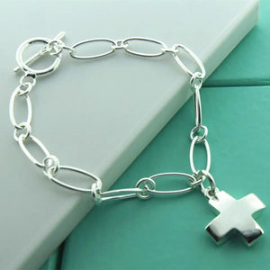 925 Silver Cross Pendant Chain Bracelet for Women