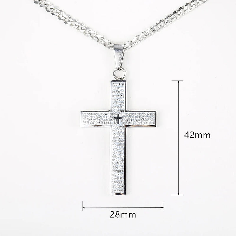 Cross Pendant Necklace Men Women Jesus Christ Charm Silver Cuban Chain