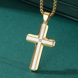 Men's Cross Pendant Necklace Stainless Steel Link Chain