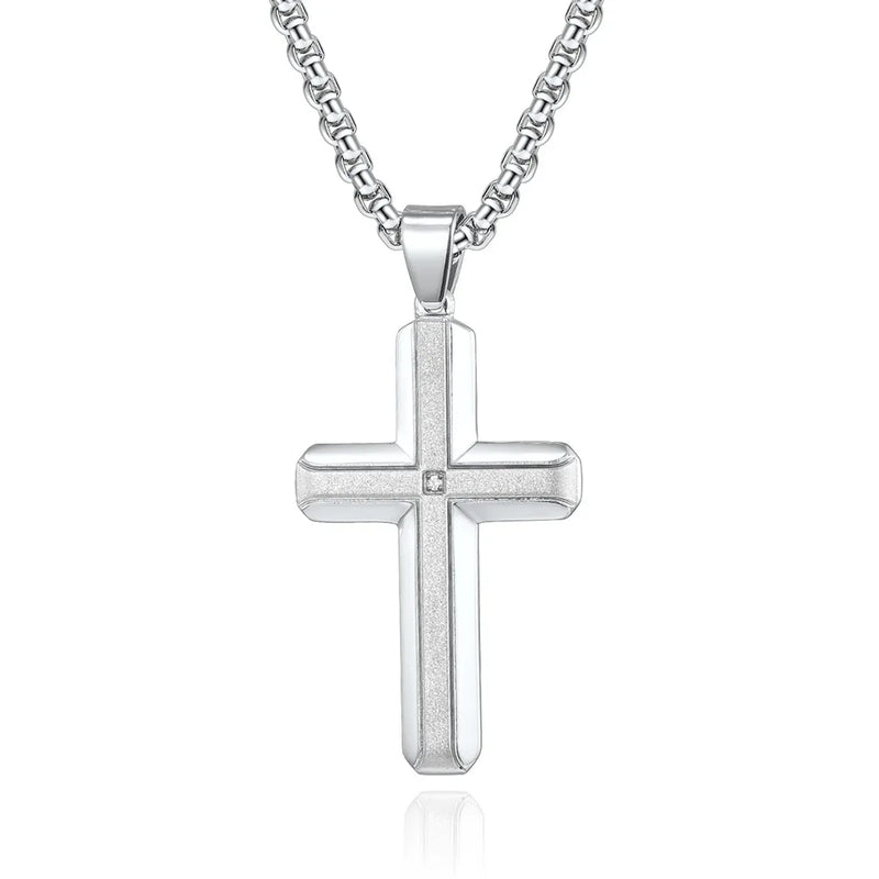 Men's Cross Pendant Necklace Stainless Steel Link Chain