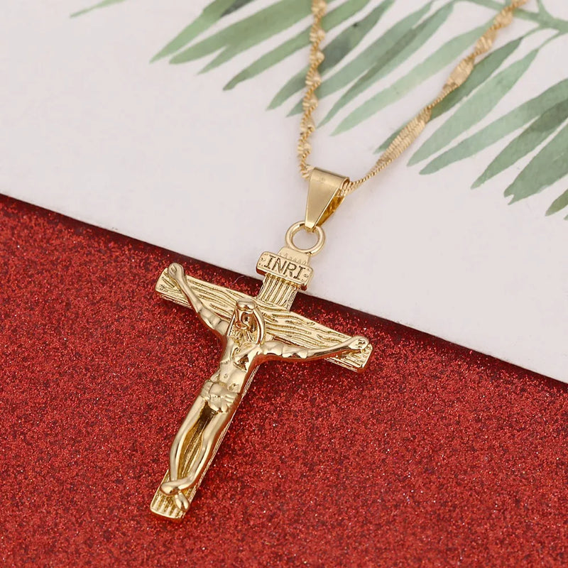Cross Pendant Necklaces Men Women Jesus Crucifix INRI Christianity Jewelry
